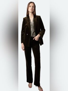 Zadig & Voltaire Olive Velvet Tailored Pants